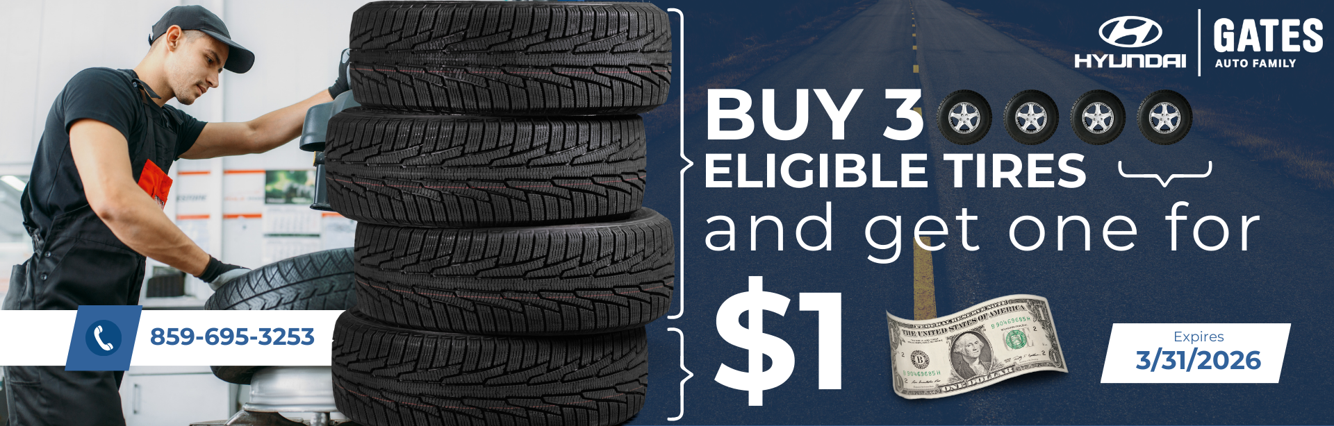 Buy 3 Tires & Get 1for $1 at Gates Hyundai